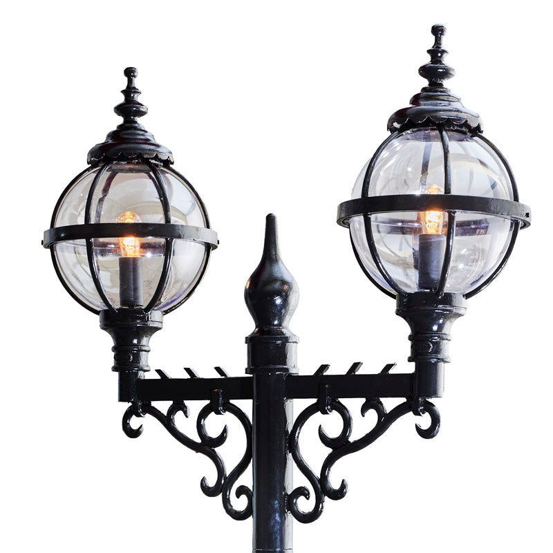 Victorian style globe lamp post double headed in cast iron 3.4m (H232)