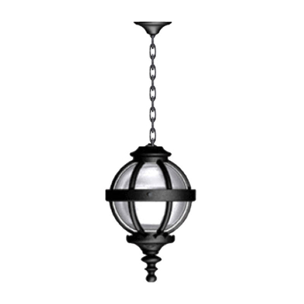 Victorian globe galvanised steel hanging light 0.35m in height with chain.