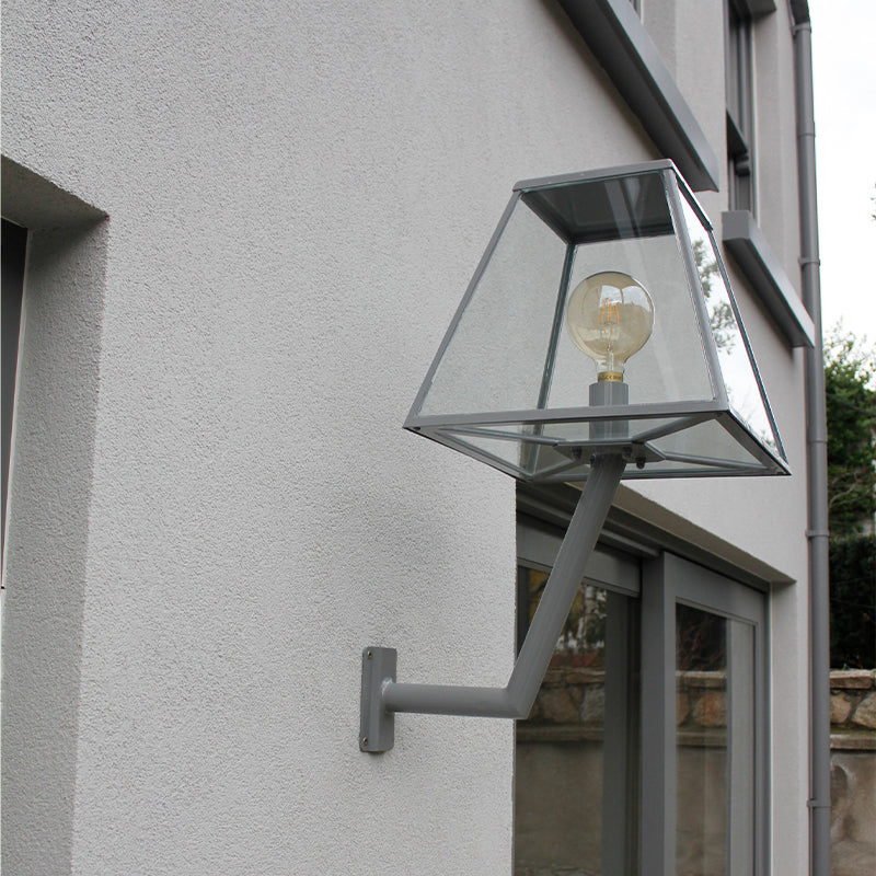 Contemporary wall light in galvanised steel with wall bracket 0.78m in height.