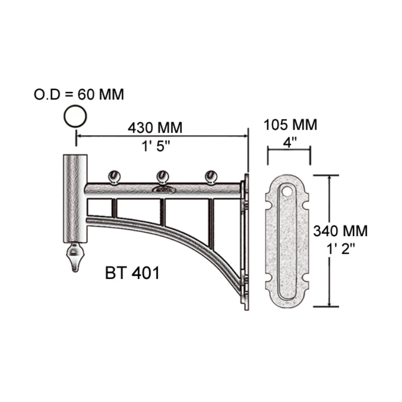 Wandhalterung für den Innenhof – 60 mm Außendurchmesser (BT401)