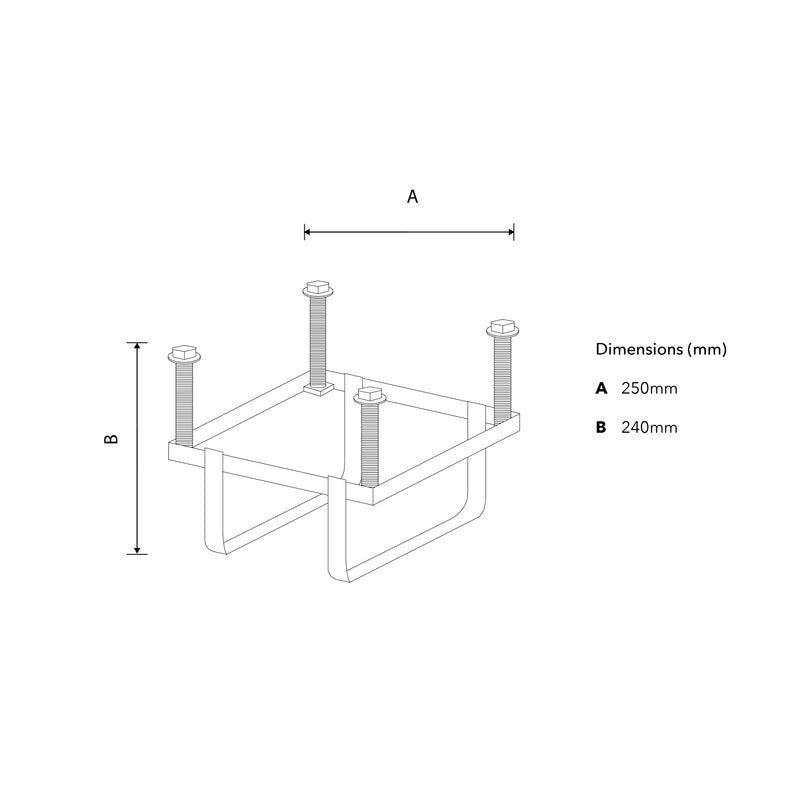 Large foundation frame, 250mm square in galvanised steel (FF01)