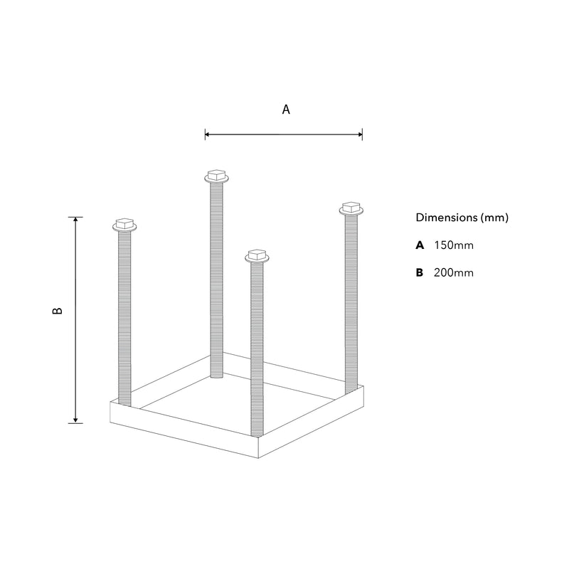 Medium foundation frame, 150mm square in galvanised steel (FF02)
