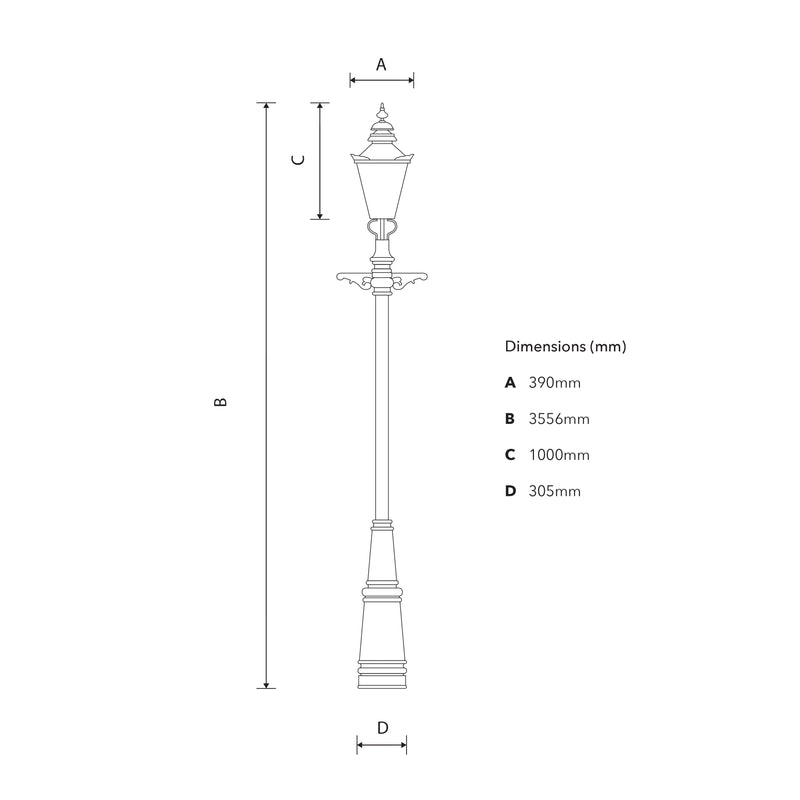 Lampadaire traditionnel victorien en fonte 3,5 m (H001)