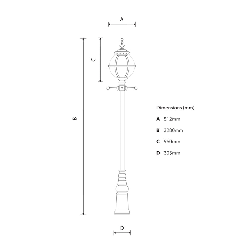 Lampadaire globe victorien en fonte 3,28m (H202)