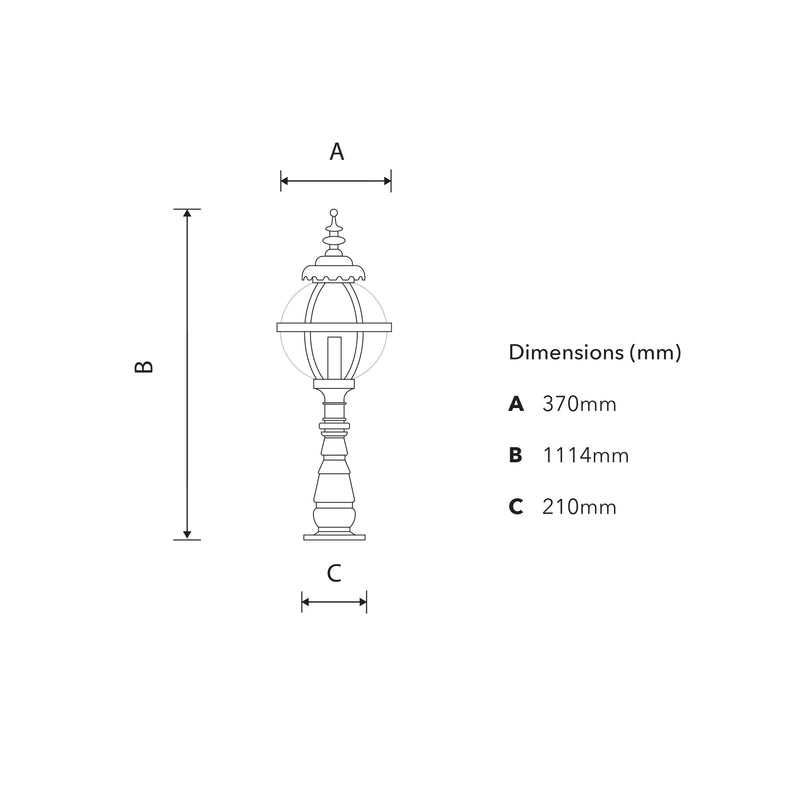 Luminaire sur pied globe victorien en fonte 1,1m (H208)