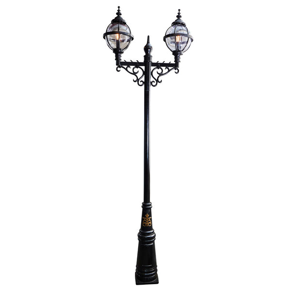 Victorian style globe lamp post double headed in cast iron 3.4m (H232)