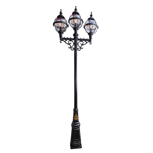 Victorian style globe lamp post triple headed in cast iron 3.6m (H233)