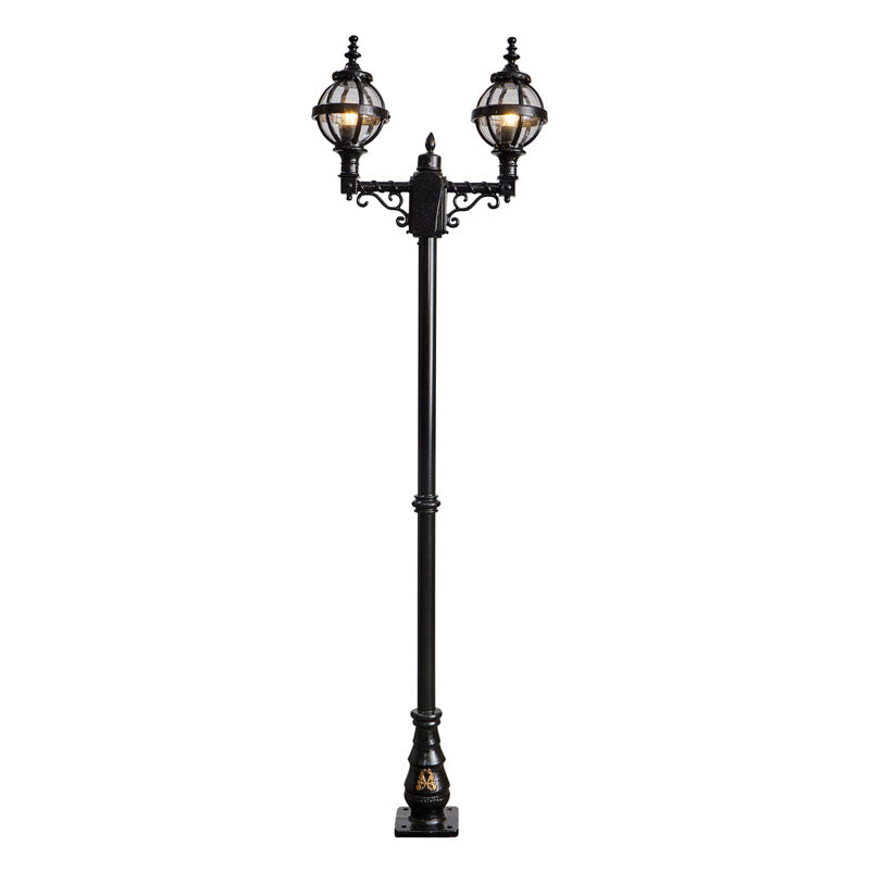 Victorian style globe lamp post double headed in cast iron 2.47m (H236)