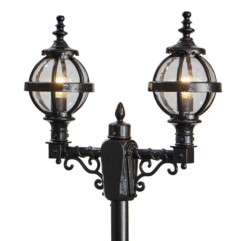Victorian style globe lamp post double headed in cast iron 2.47m (H236)