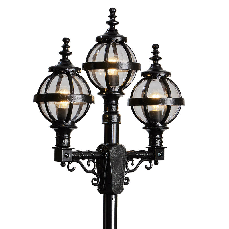 Victorian style globe lamp post triple headed in cast iron 2.6m (H237)