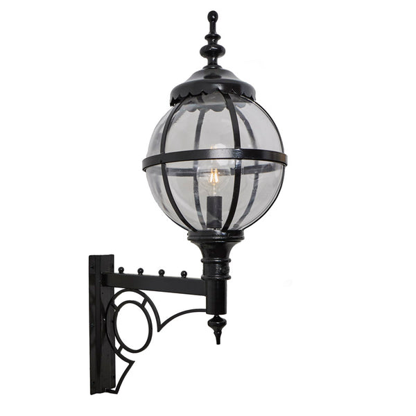 Large Victorian style globe wall light in steel with decorative arm 1.47m (H240)