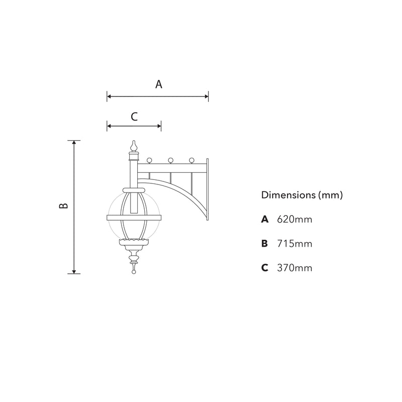 Victorian downturned globe wall light in cast iron 0.7m (H245)