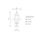 Victorian globe pier light for flat pier caps 1.03m (H250)