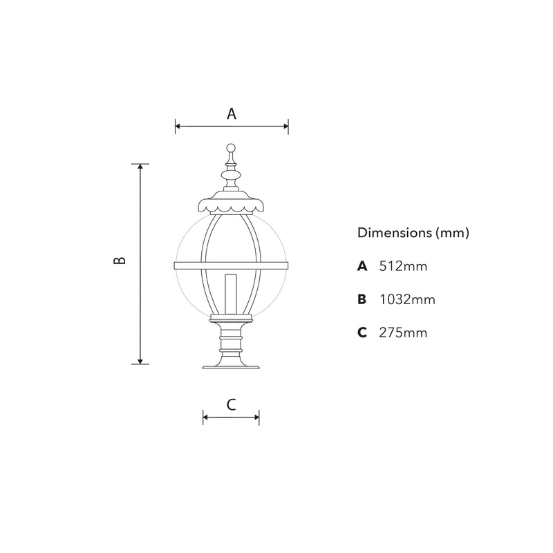 Borne lumineuse globe victorien pour chevêtres plats 1,03m (H250)