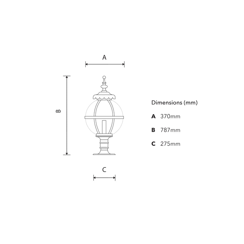 Luminaire globe victorien en fonte pour chevêtres plats 0,79m (H251)