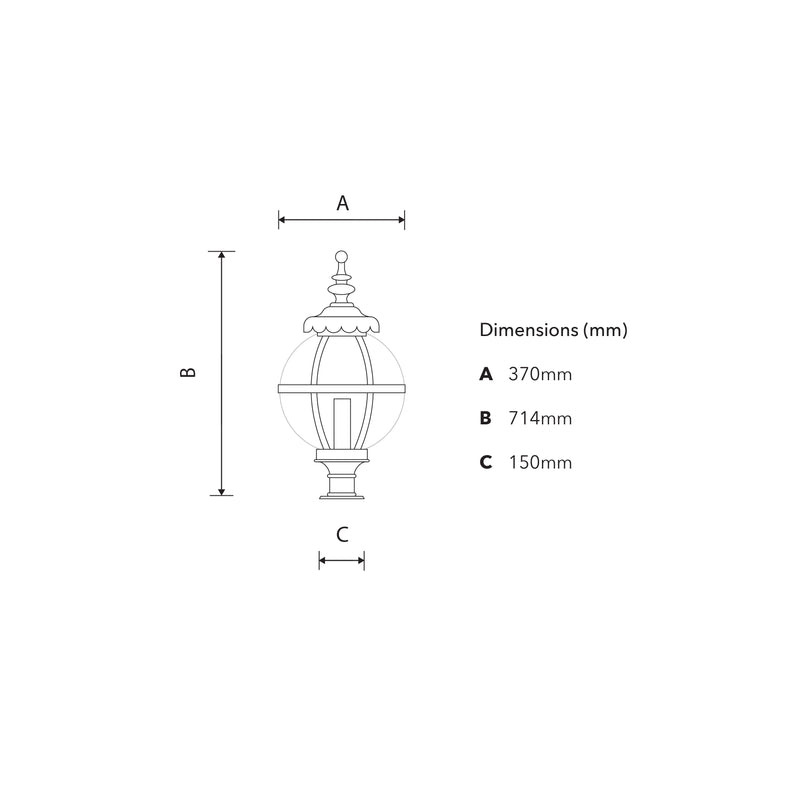 Luminaire globe victorien en fonte pour chevêtres étroits 0,71m (H253)
