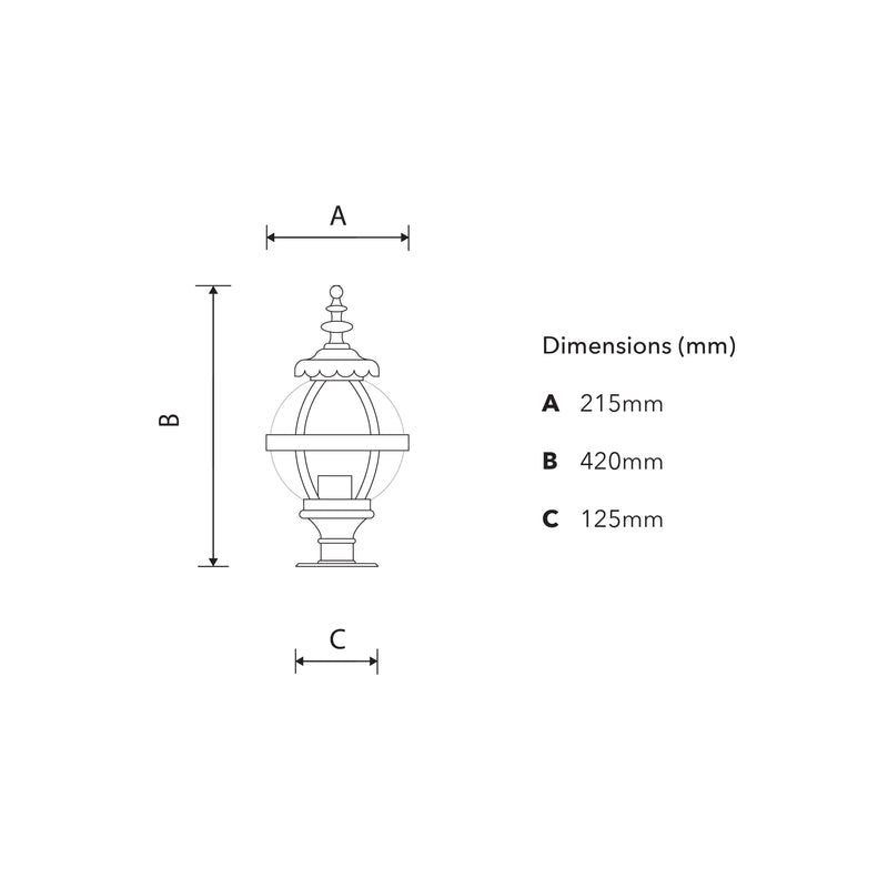 Luminaire globe victorien en fonte pour chevêtres étroits 0,42m (H254)