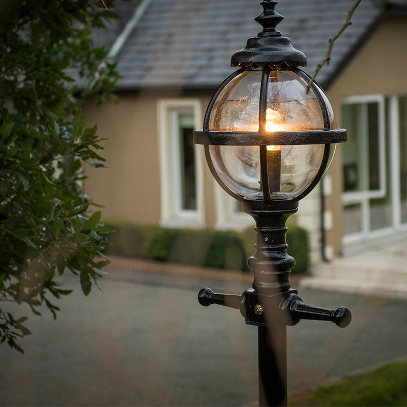 Victorian style globe lamp post in cast iron 3m in height.