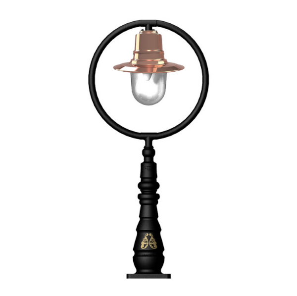 Copper railway style pedestal light in cast iron and steel 1.21m in height