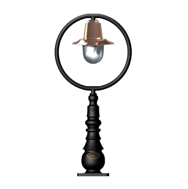 Copper railway style pedestal light in cast iron and steel 0.75m in height