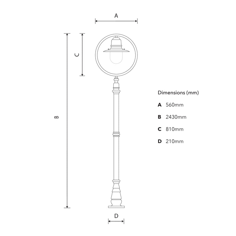 Copper railway style lamp post in cast iron and steel 2.43m (H317C)