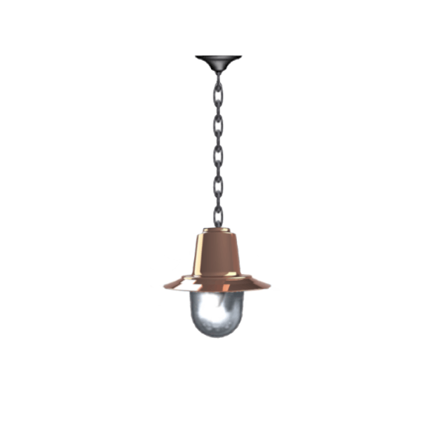 Copper railway style hanging light 0.21m in height with chain