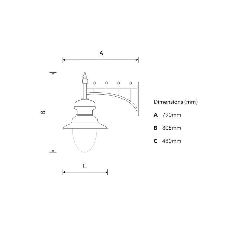 Grande applique murale style chemin de fer classique 0,8m (H340)
