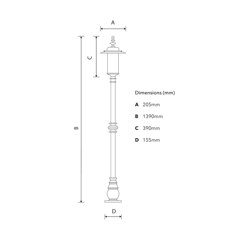 Georgian style lamp post in cast iron and steel 1.39m (H404)