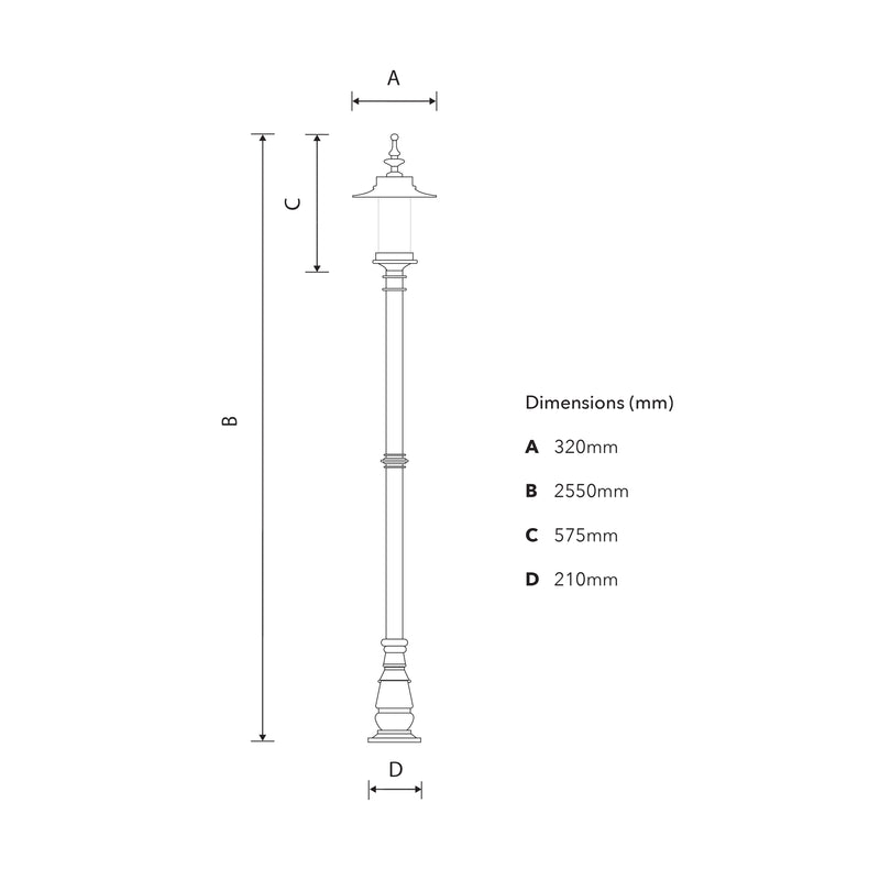Georgian style lamp post in cast iron and steel 2.55m (H406)
