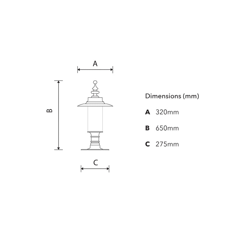 Borne lumineuse de style géorgien pour piliers plats 0,65m (H451)