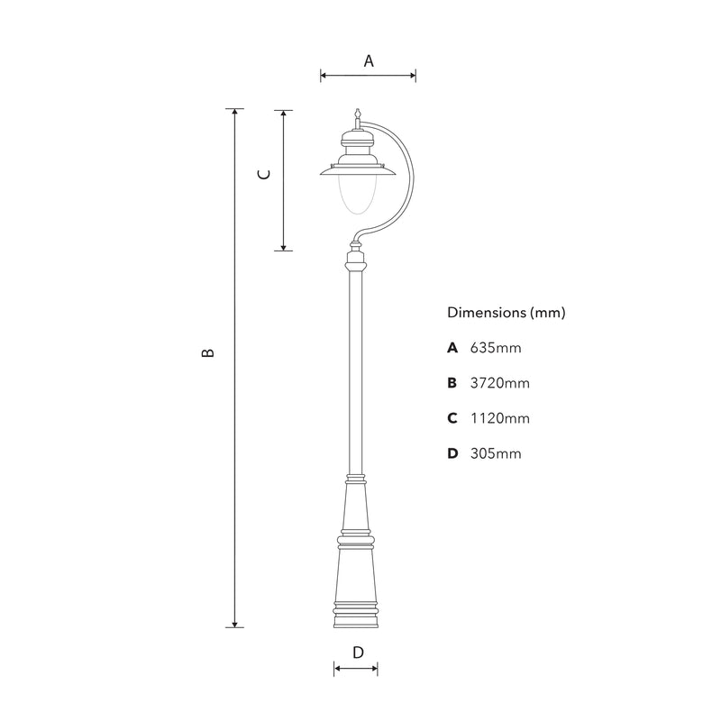 Vintage tear drop lamp post in cast iron and steel 3.7m (H501)
