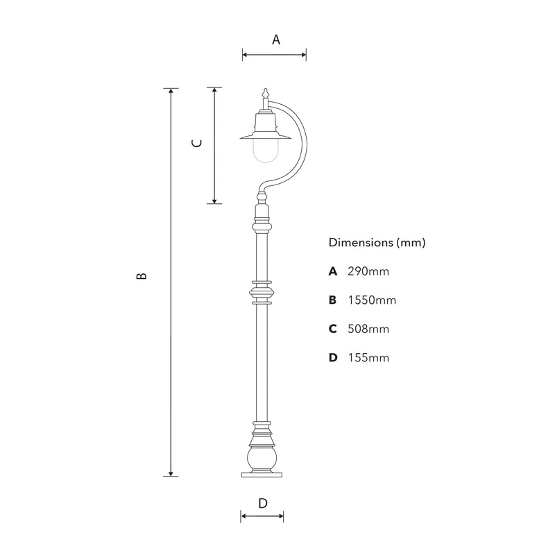 Lampadaire vintage larme en fonte et acier 1,5m (H504)