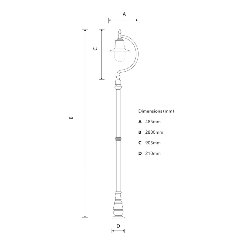 Vintage tear drop lamp post in cast iron and steel 2.8m (H506)