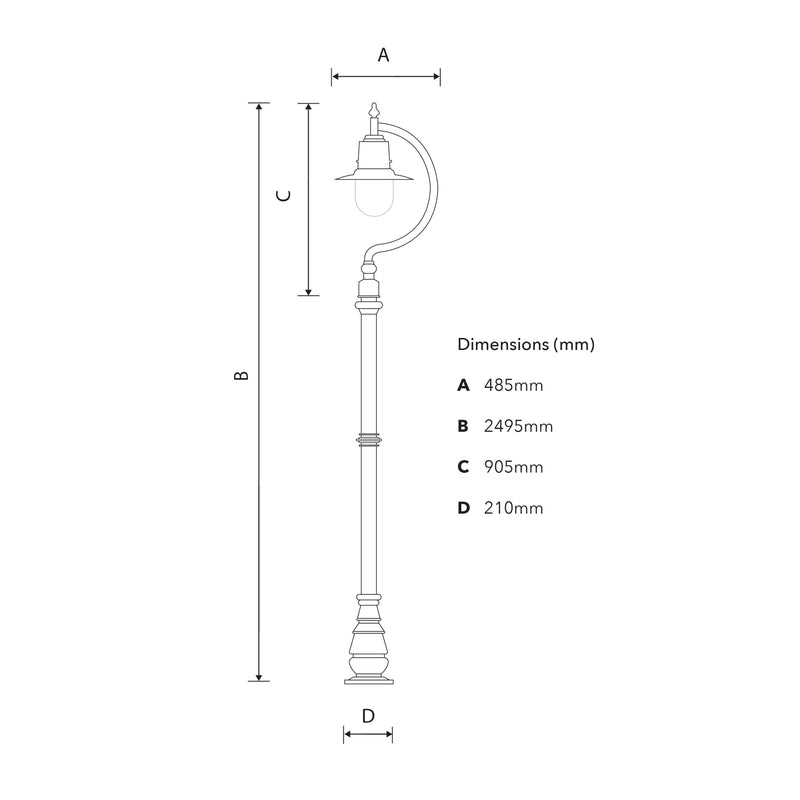 Tropfenförmiger Vintage-Laternenpfahl aus Kupfer, Gusseisen und Stahl, 2,5 m (H507C)