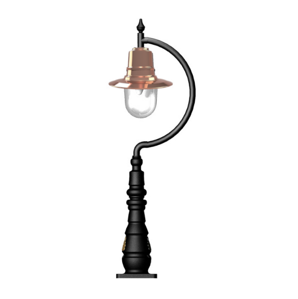 Vintage tear drop pedestal light in copper, cast iron and steel 1.3m in height