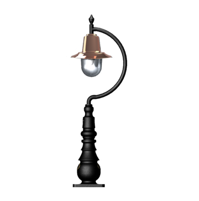 Vintage tear drop pedestal light in copper, cast iron and steel 0.82m in height
