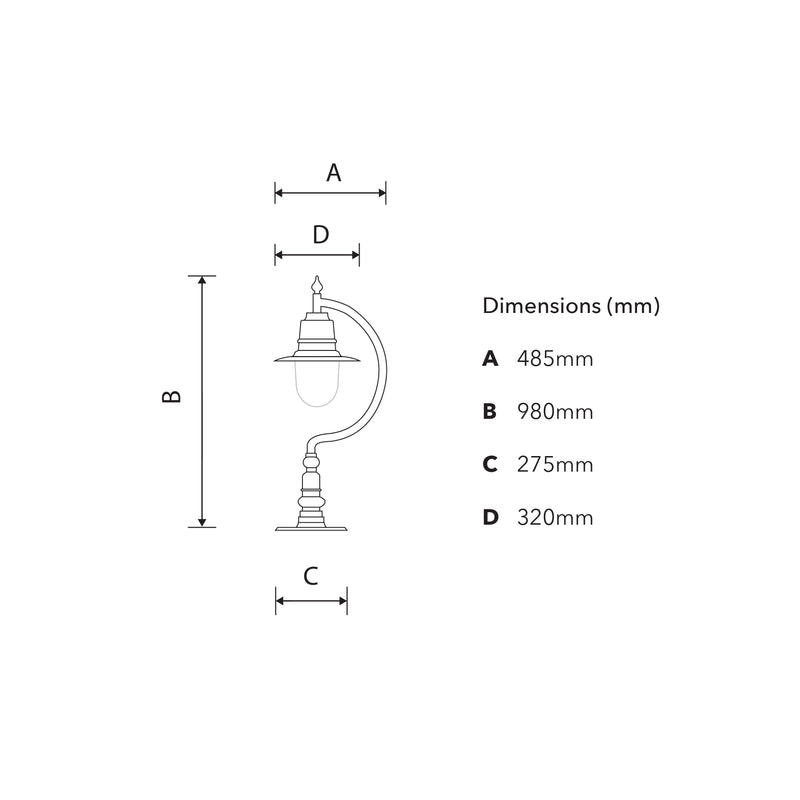 Vintage tear drop pier light for flat piers 0.98m (H551)