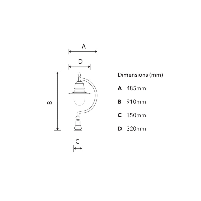 Borne lumineuse vintage larme en fonte et acier 0,91m (H553)