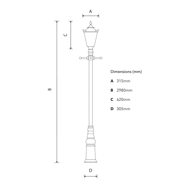 Lampadaire traditionnel victorien en fonte 2,9 m (H802)