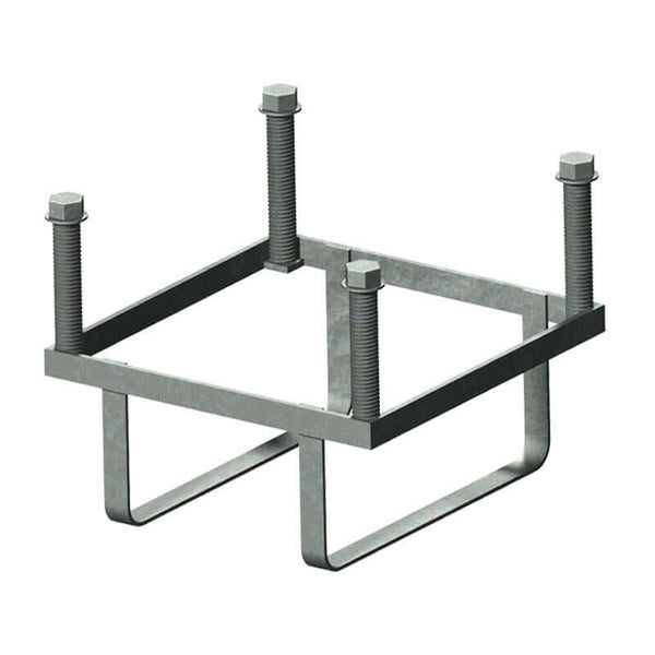 Large foundation frame, 250mm square in galvanised steel with x4 threaded bars