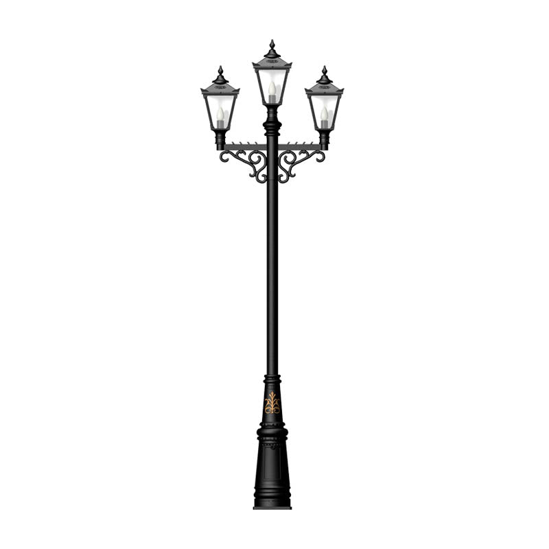 Victorian style large triple headed lamp post in cast iron 3.5m in height