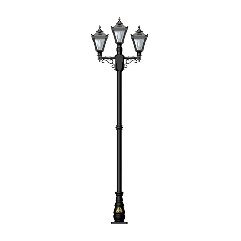 Victorian style medium triple headed lamp post in cast iron 2.6m in height