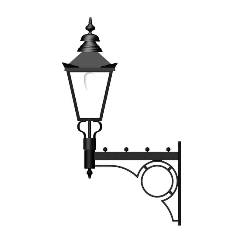 Large Victorian traditional in steel wall light 1.47m in height with decorative arm.