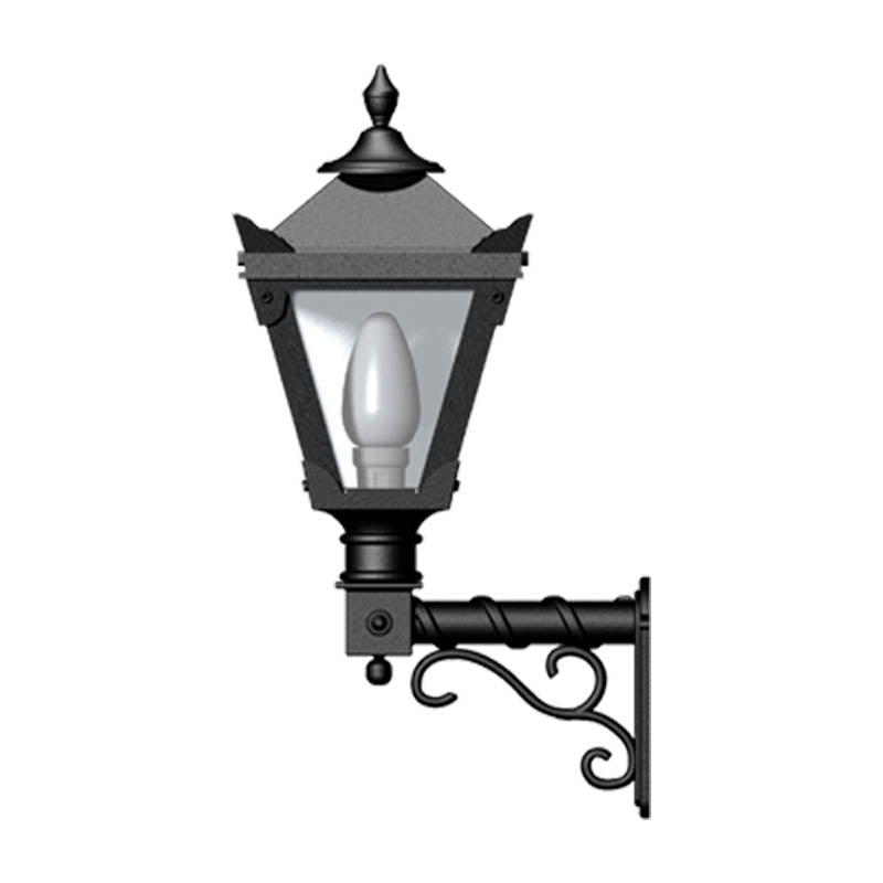 Victorian traditional cast iron wall light 0.58m in height with decorative arm.