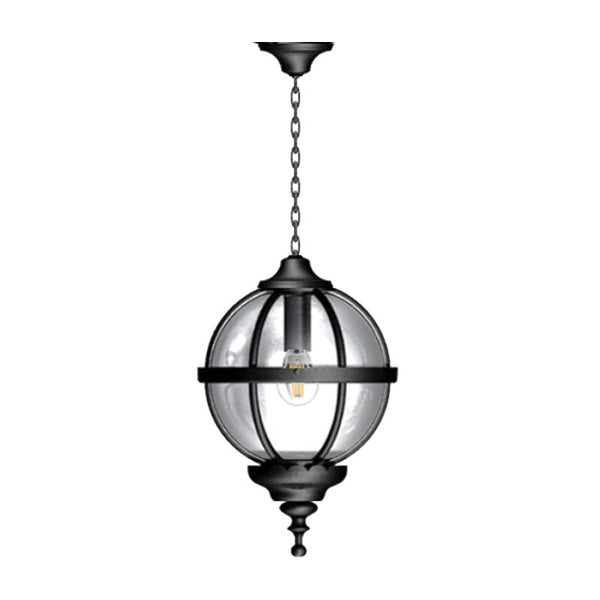 Victorian globe galvanised steel hanging light 0.65m in height with chain.