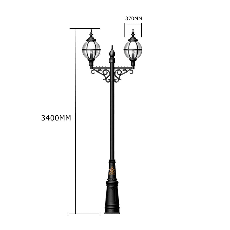 Victorian style globe lamp post double headed in cast iron 3.4m in height