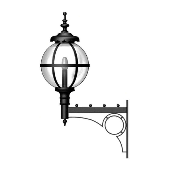 Large Victorian style globe wall light in steel 1.47m in height with decorative arm