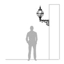 Victorian globe wall light in cast iron 1.05m in height with decorative arm.