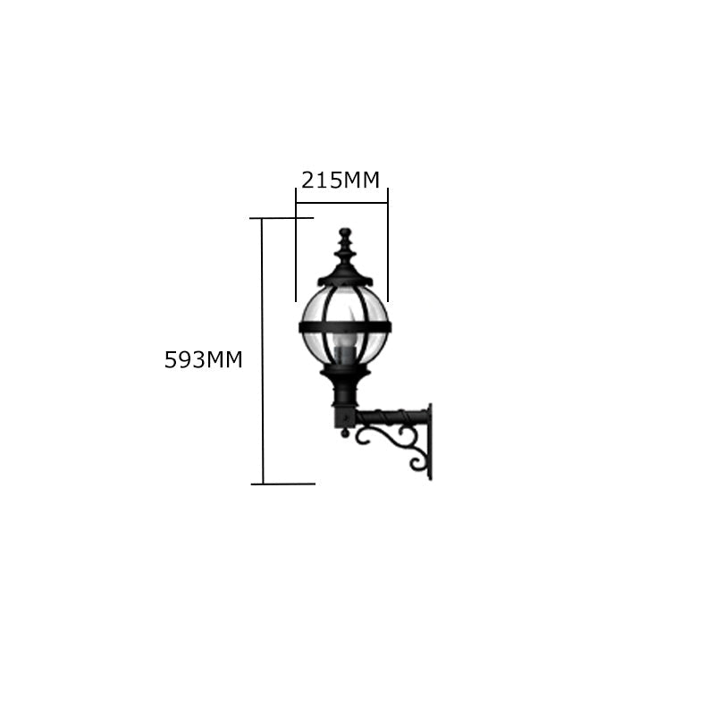 Victorian globe wall light in cast iron 0.59m in height with decorative arm.