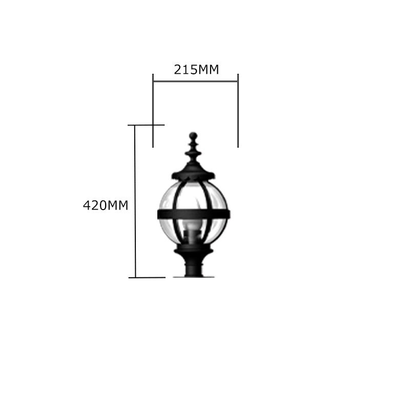 Victorian globe pier light in cast iron 0.42m in height for narrow pier caps.